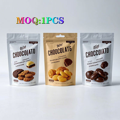 Bolsa de plástico con ventana de lujo para nueces, chocolate, dulces, bolsas con cremallera a prueba de niños.