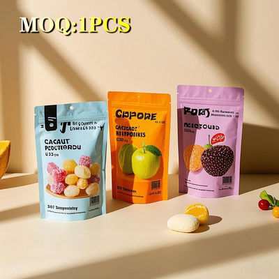 Fabricante Impreso a medida Reutilizable Colorido Embalaje de plástico Frutas Snack Dulces Brillante Stand Up Mylar Bolsas con cremallera