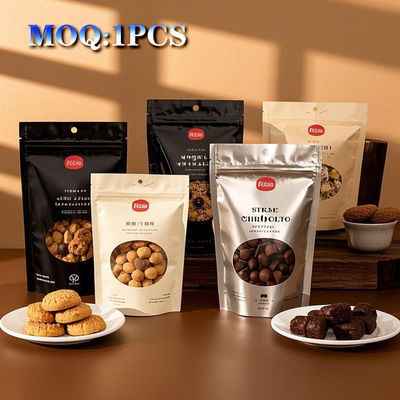 Bolsa de plástico laminada de aluminio de aluminio con cremallera en la parte superior del embalaje de alimentos bolso de pie plano con ventana parcial