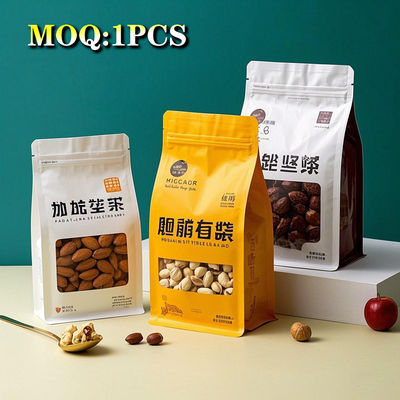 Bolsas de fondo plano de plástico impresas a medida Embalaje de alimentos a prueba de humedad reutilizables Dulces galletas bocadillos Gravura/impresión digital