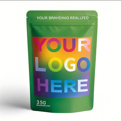 Venta al por mayor Impreso a medida Proof de olor Mylar 3.5g 7g 14g 28g Alimentos Stand Up Pocket Zipper Plastic Laser Tereo 3.5g Bolsas con ventana