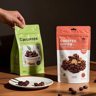 Bolsas de pie de impresión personalizadas de color mate con visibilidad parcial de la ventana con cremallera vuelva a cerrar Compatible con la FDA para alimentos