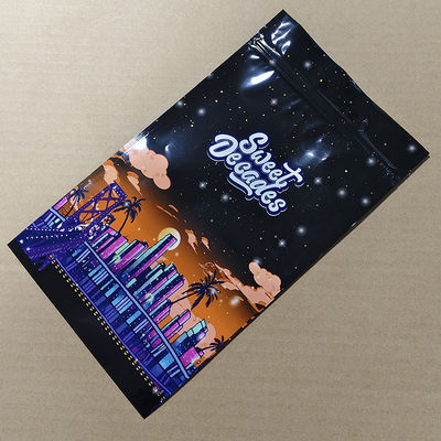 Bolsa a prueba de niños con impresión de paisaje urbano, certificada ISO 8317, tinta UV resistente a rayones, cumple con EN 14375