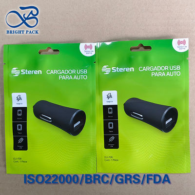 Bolsa de embalaje para cable de datos USB con impresión personalizada, bolsa con cierre de cremallera de sellado de 3 lados