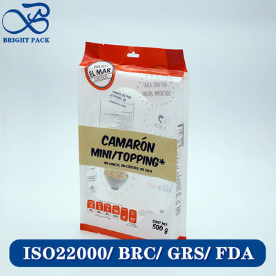 Bolsa de embalaje de mariscos congelados impresa a medida Bolsa con ventana transparente y materiales compuestos a prueba de humedad.