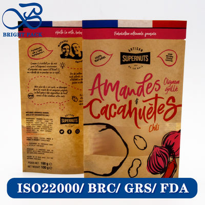 Bolsas de papel kraft reciclables y biodegradables para envasado de alimentos con ventanas transparentes y patrones de impresión personalizables.