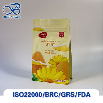 Bolsas de fondo plano con sellado de ocho lados Aroma-Lock para envasado de té con barrera de oxígeno y resistencia a la humedad.