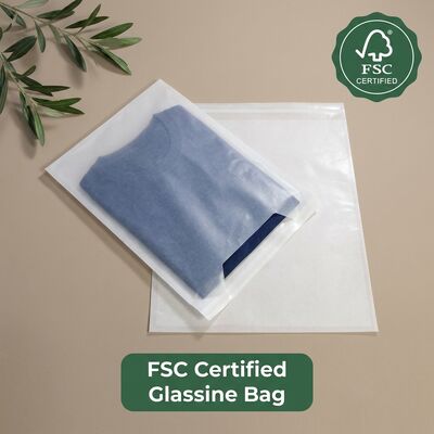 Bolsa de vidrio de lujo al por mayor Bolsa de papel plano translúcido impresa a medida para ropa prendas de vestir Regalo Embalaje minorista OEM