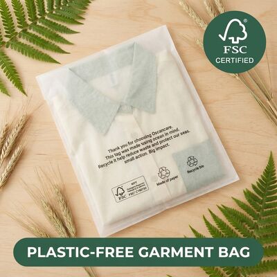 Bolsa de papel de vidrio de lujo libre de plástico para prendas de vestir de piel embalaje de ropa biodegradable conforme con la UE bolsa de ropa mayorista OEM