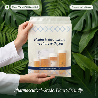 Bolsas de papel recubiertas de cera Bolsas de medicamentos de farmacia Bolsas de distribución de farmacias Envases sostenibles para el cuidado de la salud Lujo biodegradable