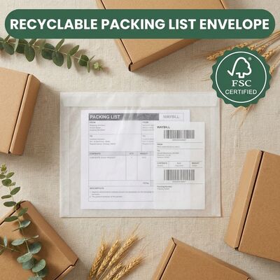 Lista de embalaje sin plástico biodegradable FSC Certificado Búsqueda de documentos de papel envuelto Bolso Etiqueta de envío autoadhesiva Cartera