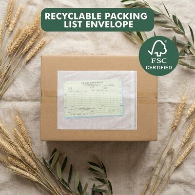 Papel libre de plástico biodegradable Lista de embalaje Sobre autoadhesivo factura Bolso de envío Etiqueta de envío Cartera Certificada FSC
