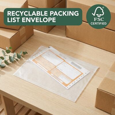 Libres de plástico biodegradables reciclables Envase de envío Papel Lista de embalaje Bolso Etiqueta de envío autoadhesiva Cartera de documentos